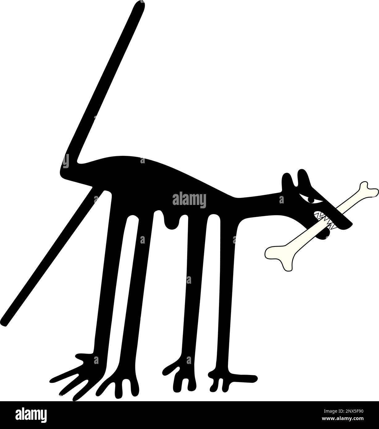 Der Hund mit Knochen - eine Paraphrase der berühmten Geoglyphe der Hund aus Nazca Stock Vektor