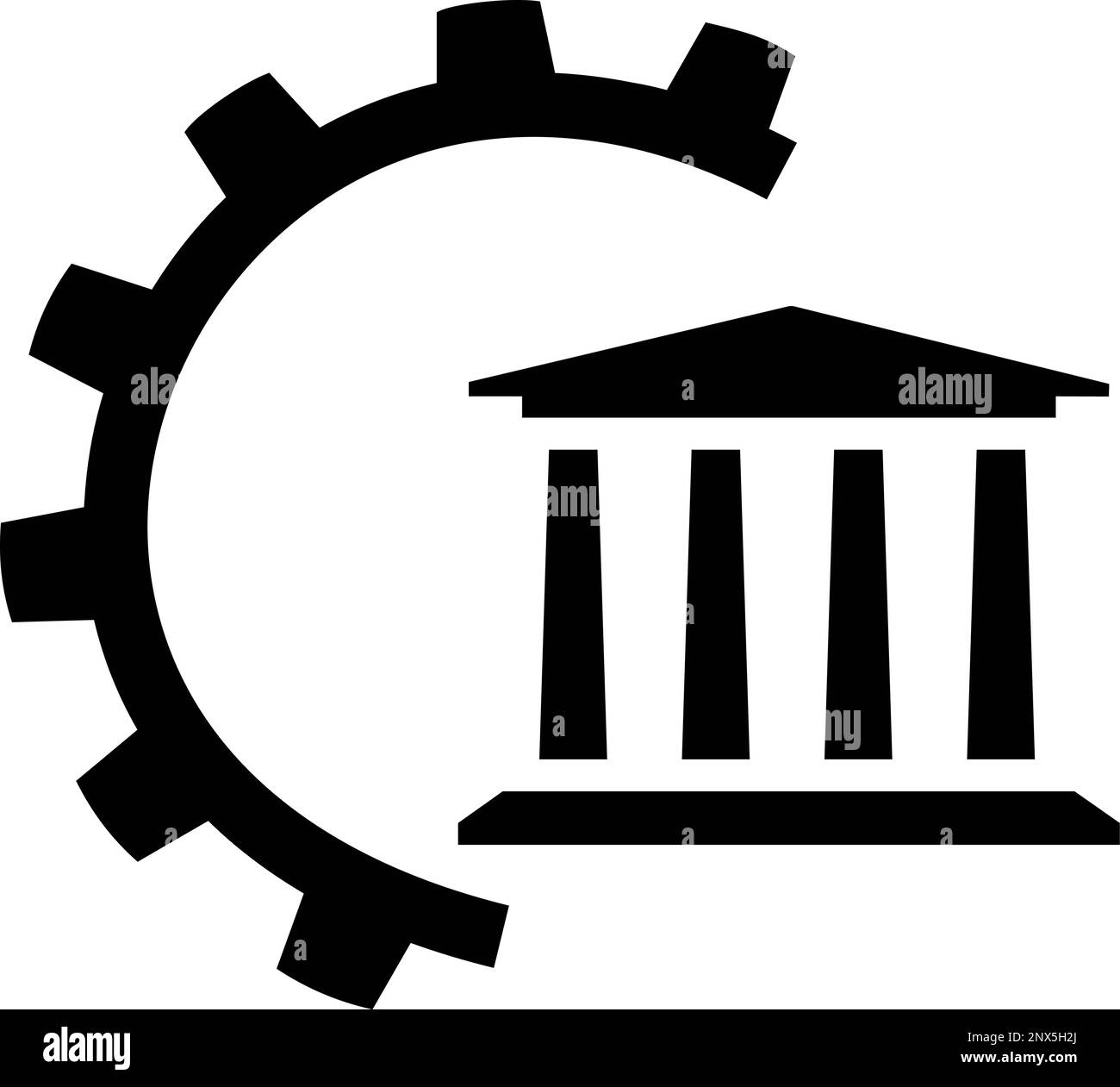 Das Symbol des Regierungsgebäudes und der Zahnräder als Konzept von Management und Governance Stock Vektor