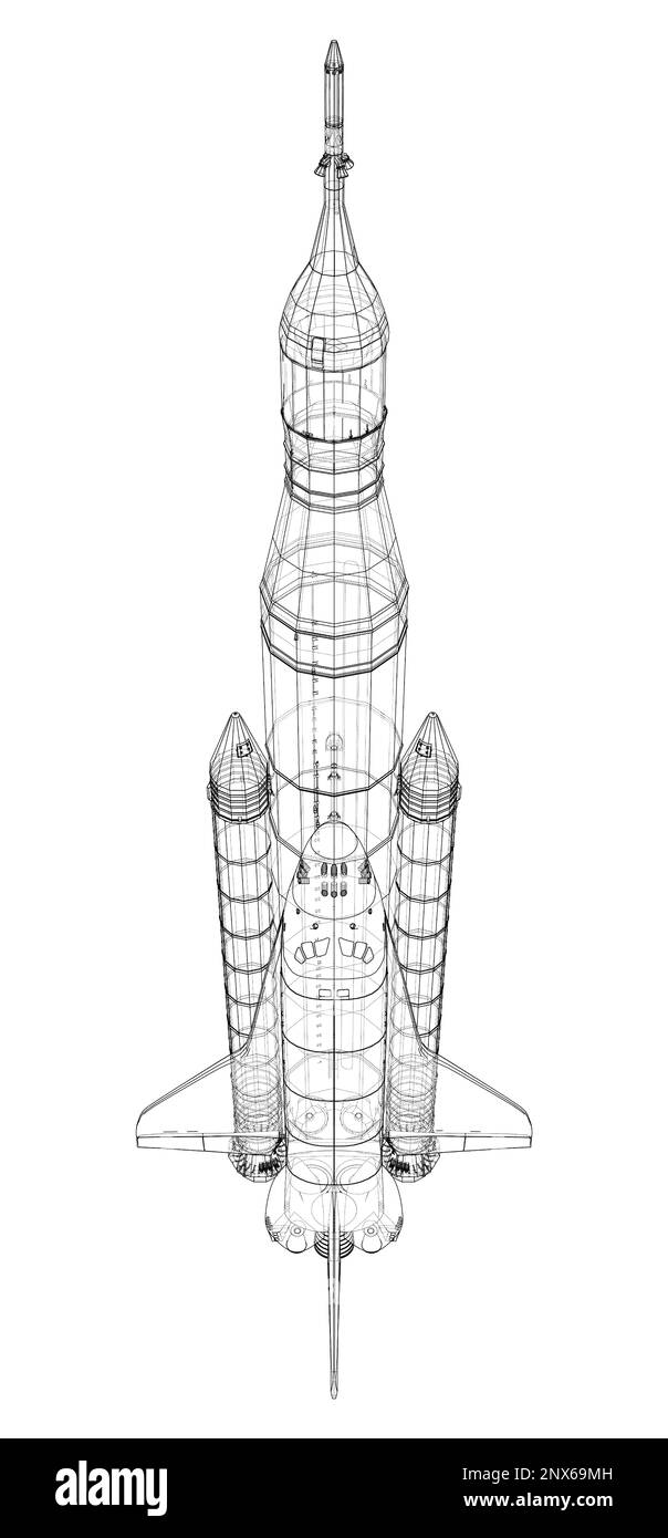 Space Shuttle mit Rakete Stockfoto