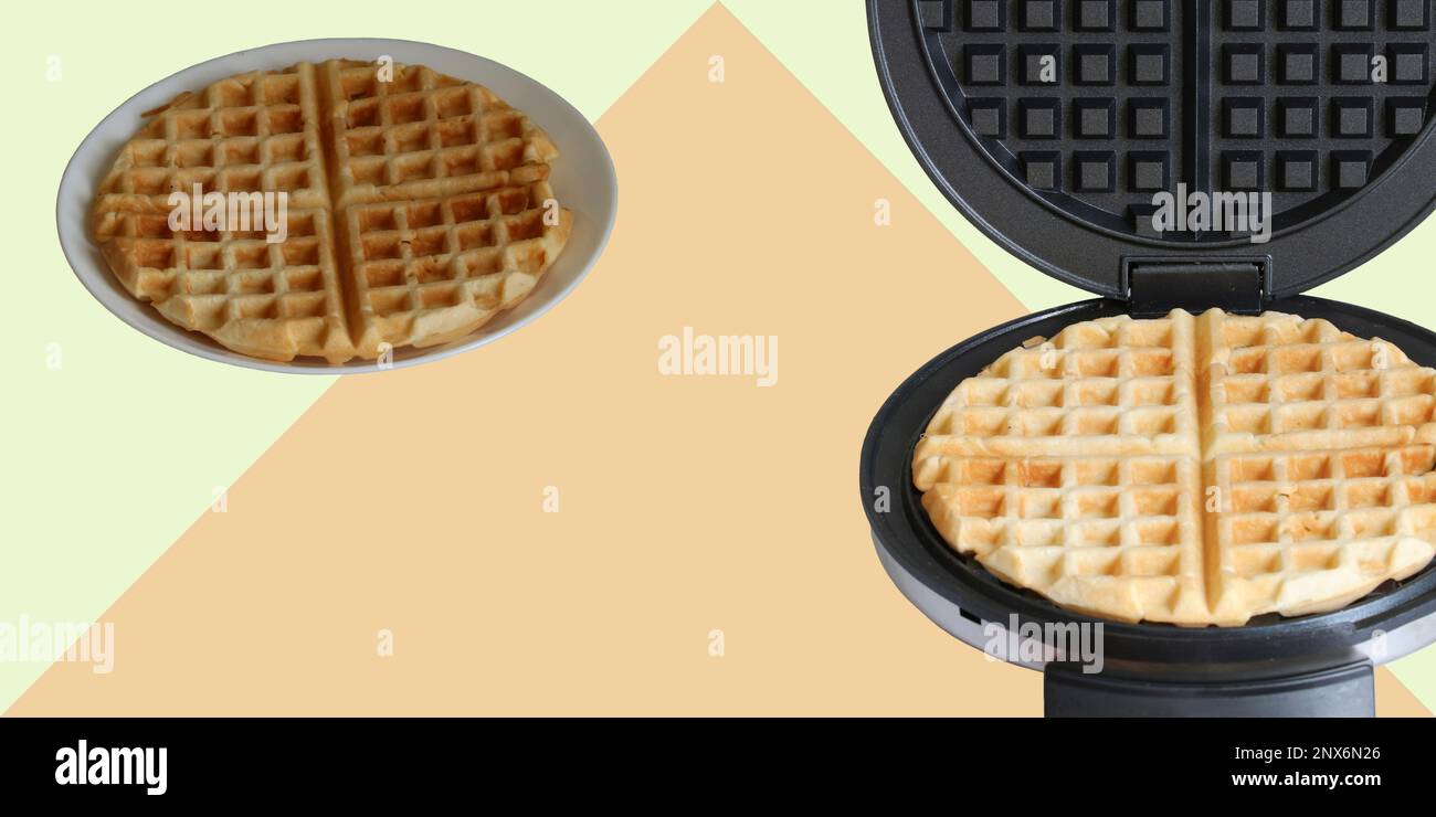 Waffelautomat mit Fertigwaffeln Stockfoto
