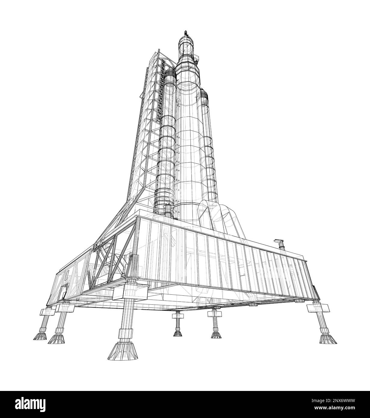 Space Rocket auf dem Startfeld Stockfoto