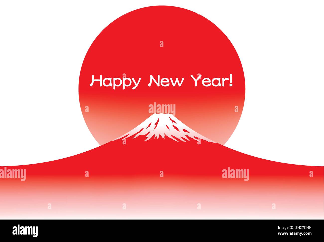 Neujahrskarten-Vorlage mit rotem Mt. Fuji Und Die Aufgehende Sonne. Stock Vektor