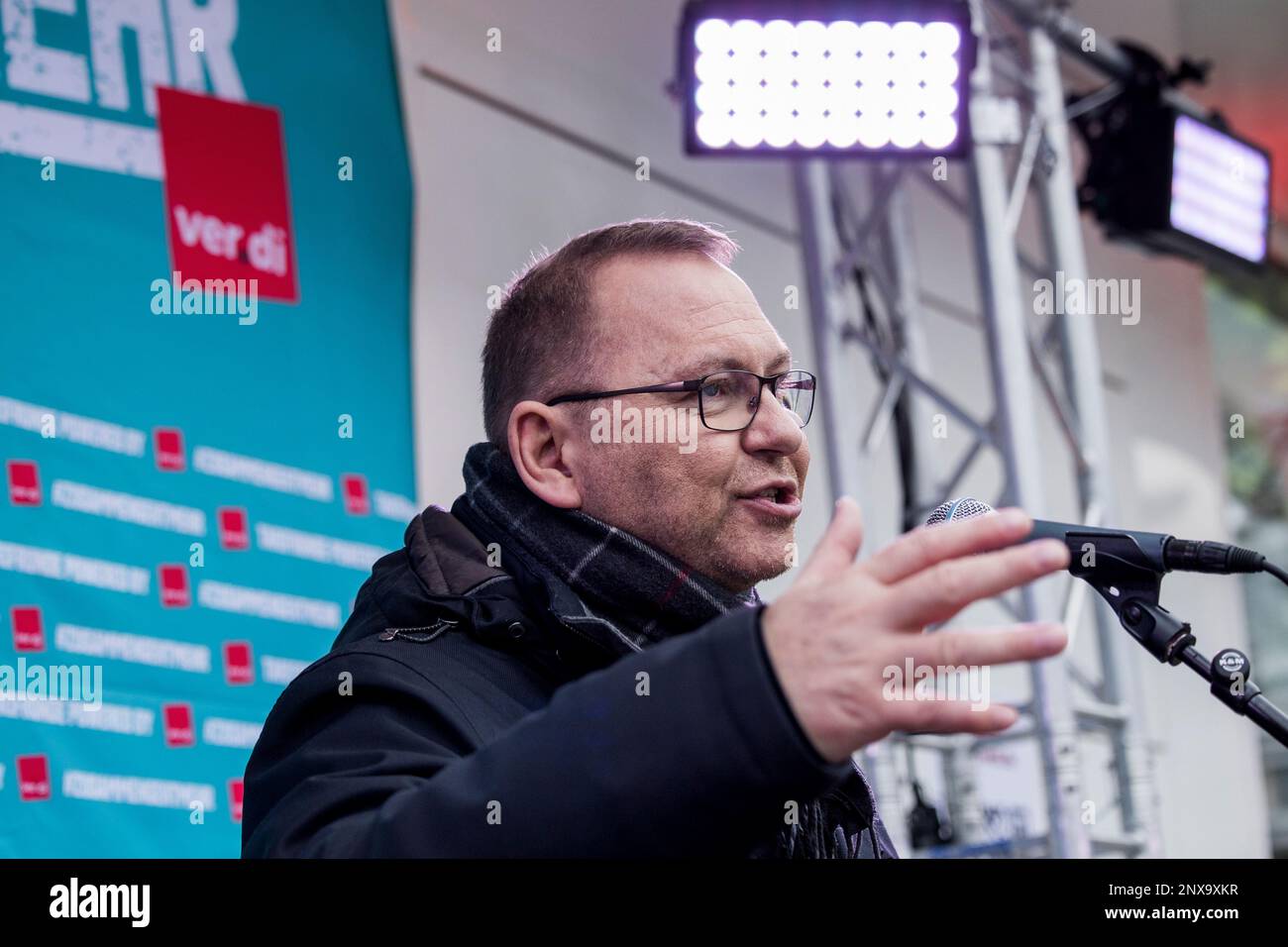 22. Februar 2023, Brandenburg, Potsdam: Verdi Boss Frank Werneke. Foto: Carsten Koall/dpa/Archivbild Stockfoto