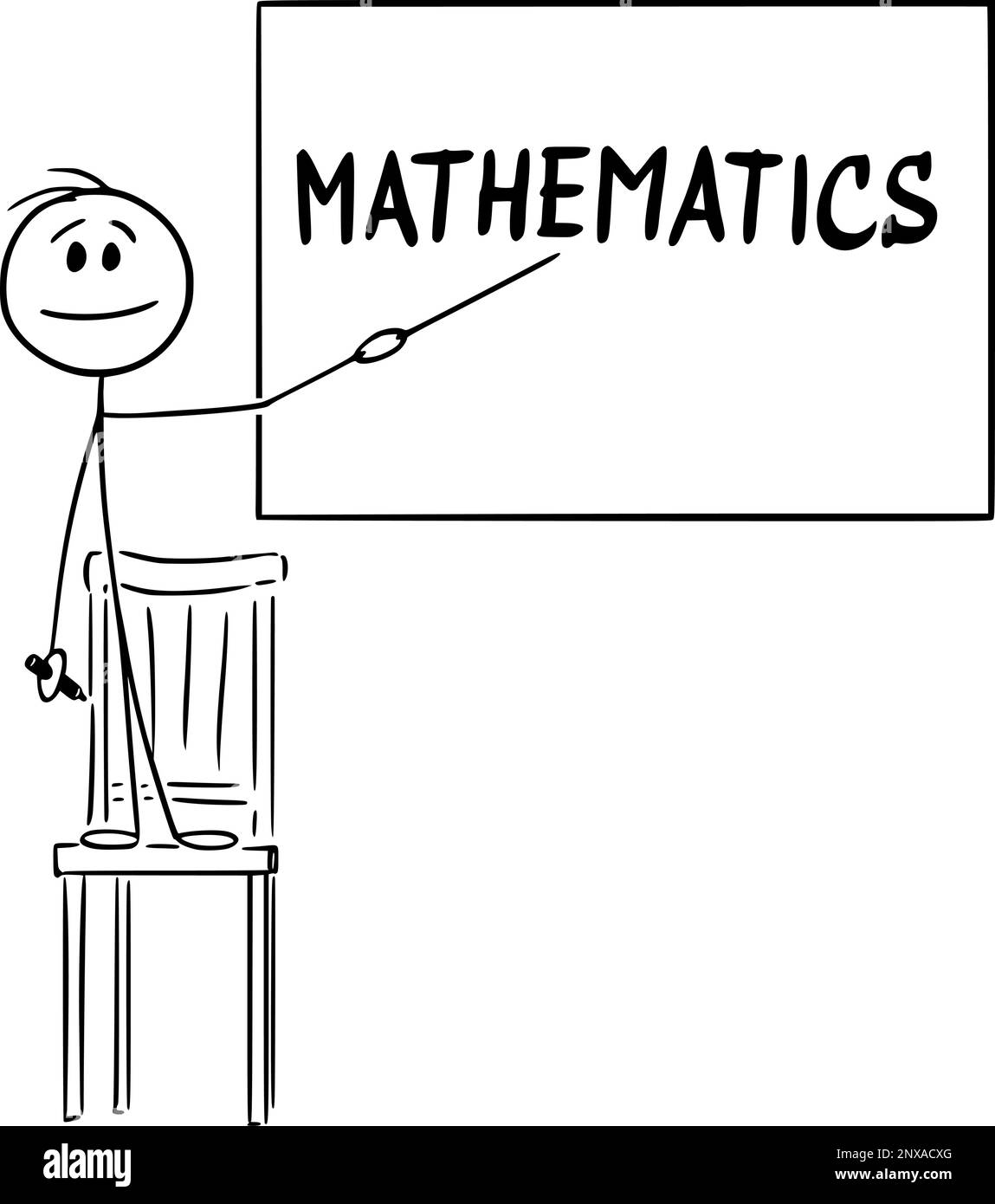 Kind in der Schule und Mathematik, Vektor-Cartoon-Stick-Abbildung Stock Vektor