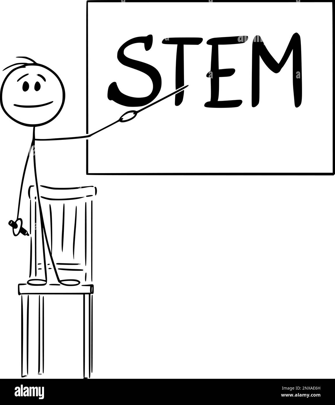 Kind in der Schule und STAMM, Vektor-Cartoon-Stick-Abbildung Stock Vektor