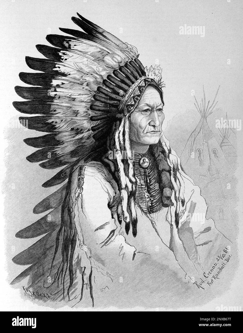 Sitting Bull Aus der Natur gezeichnet von dem Spezialkünstler der „Gartenlaube“ Rudolf Cronau. - 1882 Stockfoto