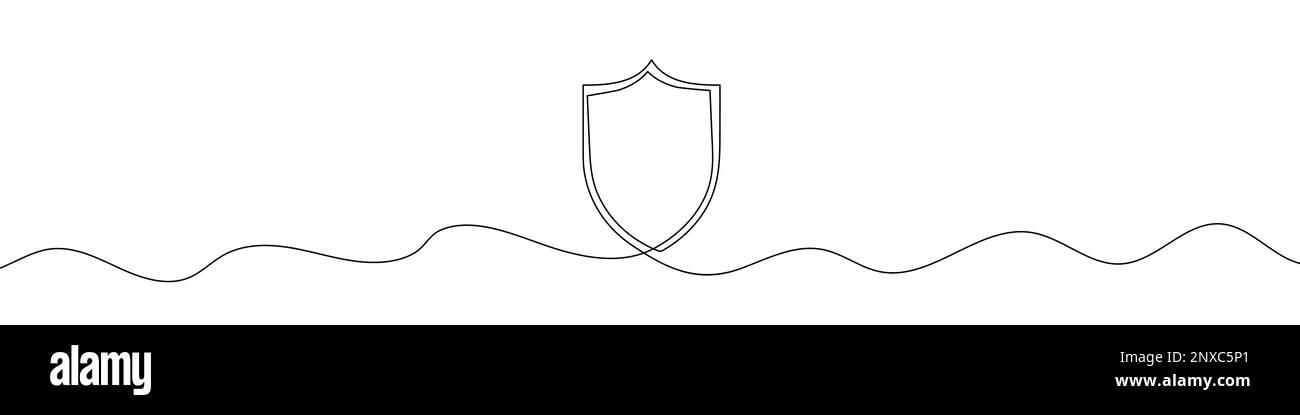 Kontinuierliche Linienzeichnung des Schildes. Hintergrund für einzeilige Zeichnung. Vektorgrafik. Schutzschild-Symbol Stock Vektor
