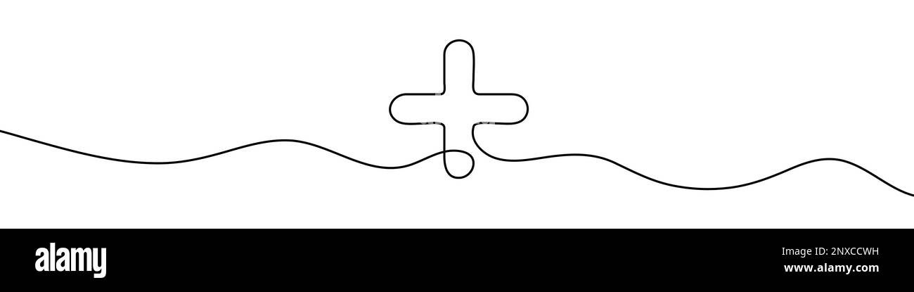 Kontinuierliche lineare Zeichnung des Krankenhauszeichens. Pluszeichen. Abstrakter Hintergrund mit einer Linie gezeichnet. Vektorgrafik. Stock Vektor