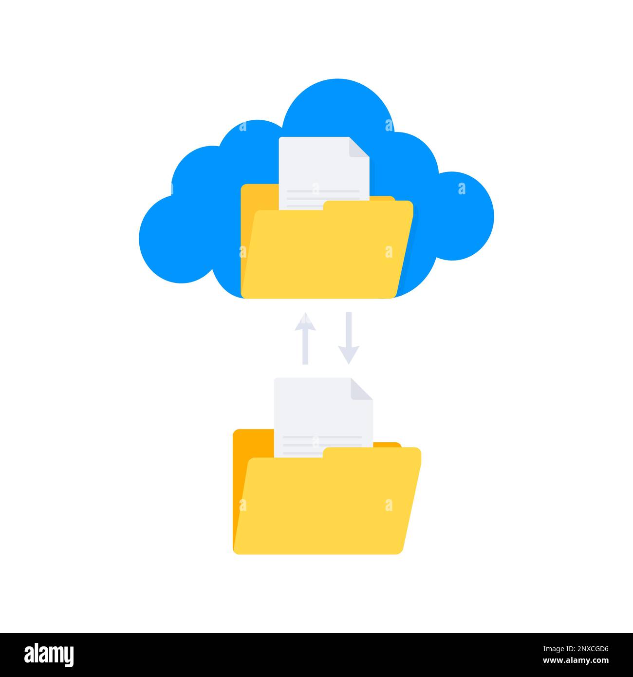 Cloud-Dateisynchronisierung. Dateiordner mit Synchronisierungs-Cloud. Datenübertragung Stock Vektor