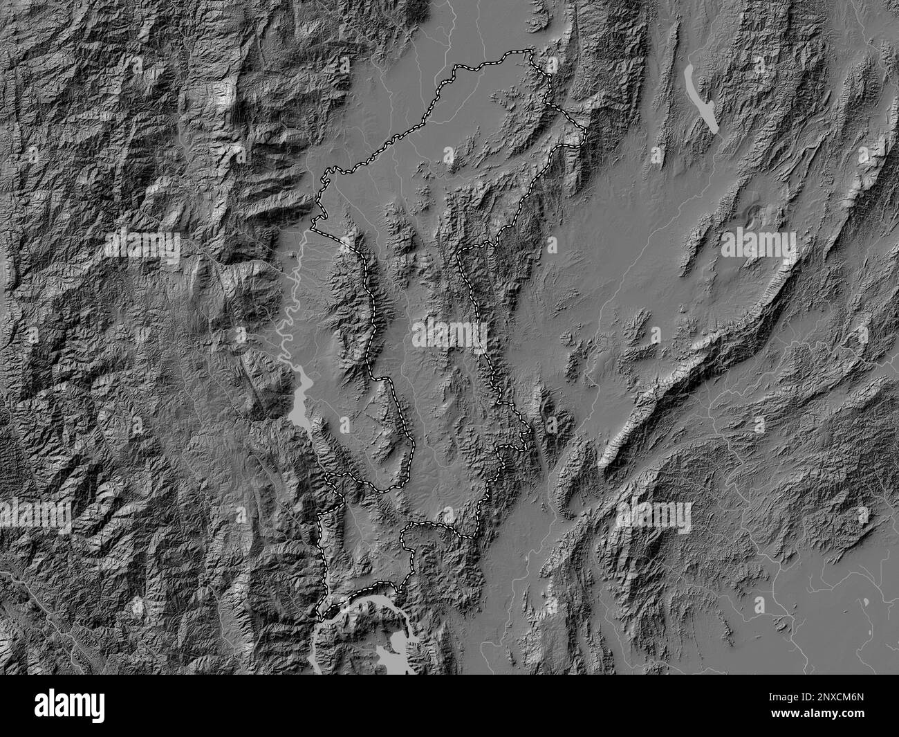 Lamphun, Provinz Thailand. Bilevel-Höhenkarte mit Seen und Flüssen Stockfoto