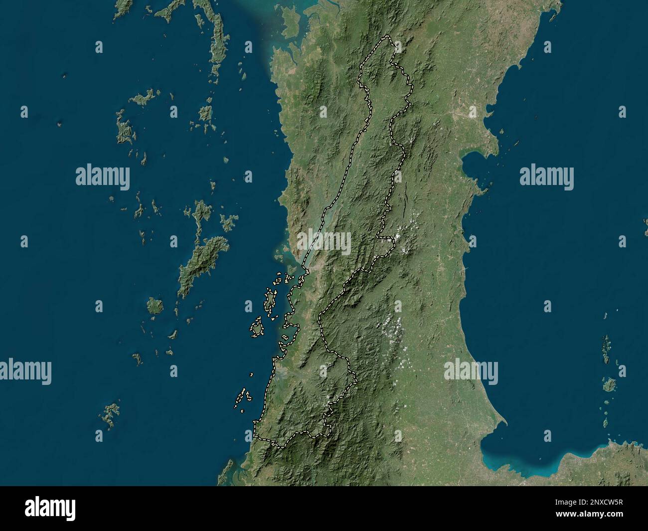 Ranong, Provinz Thailand. Satellitenkarte mit niedriger Auflösung Stockfoto