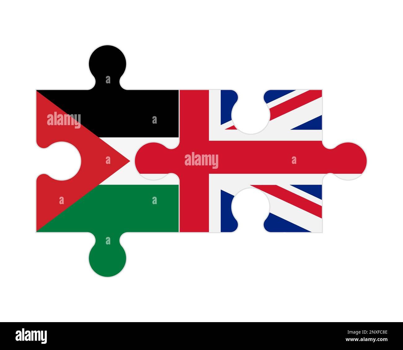 Zusammenhängendes Puzzle von Flaggen Palästinas und Großbritanniens, Vektor Stock Vektor