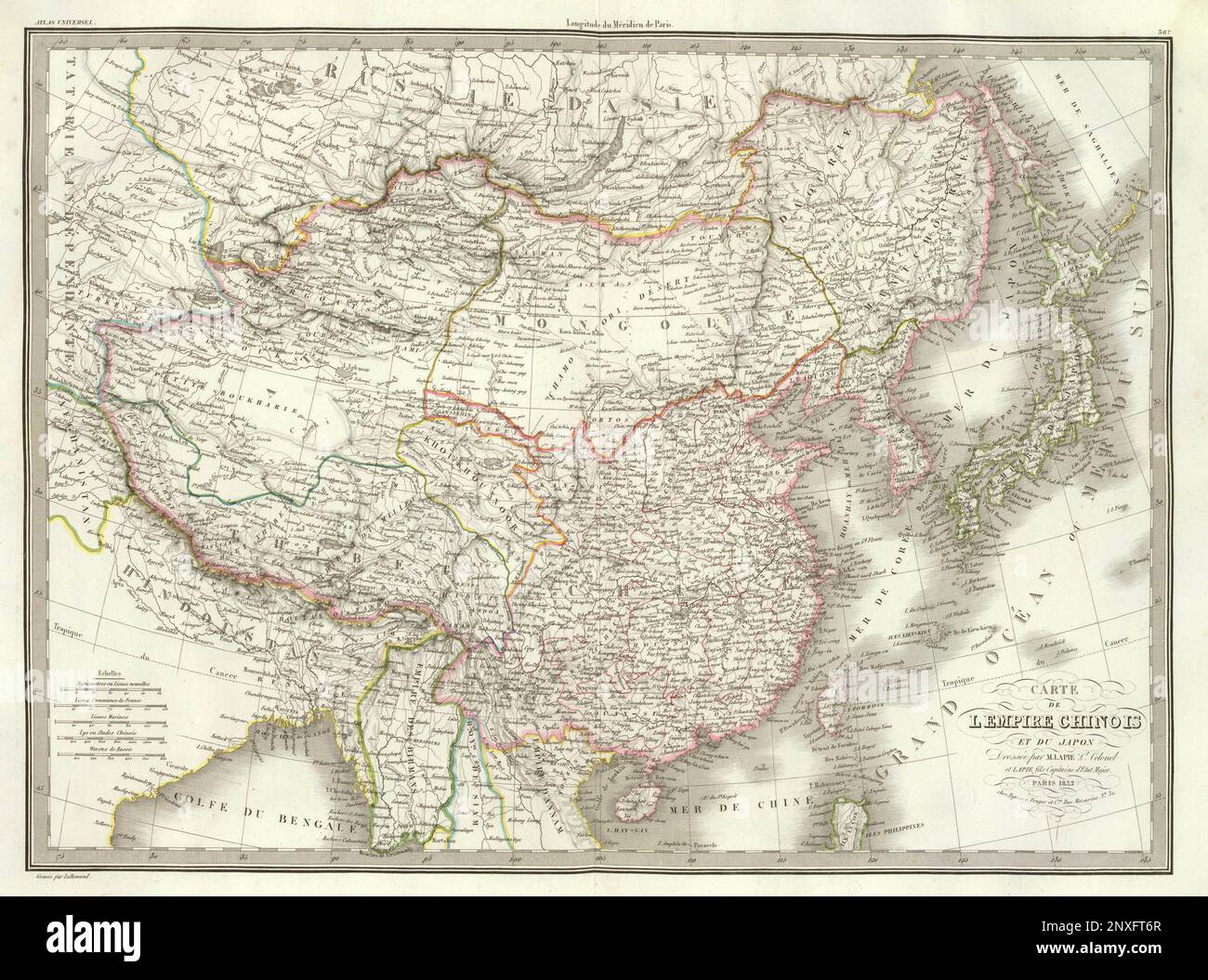 1832 französische Karte von China und Japan Stockfoto