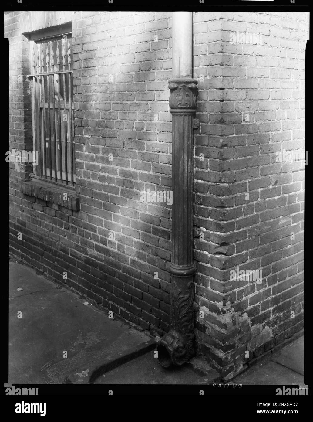 Davenport House, Columbus Square, Savannah, Chatham County, Georgia. Carnegie Survey of the Architecture of the South (Carnegie-Umfrage zur Architektur des Südens). Vereinigte Staaten, Georgia, Chatham County, Savannah, Downspouts, Mauerwerk. Stockfoto