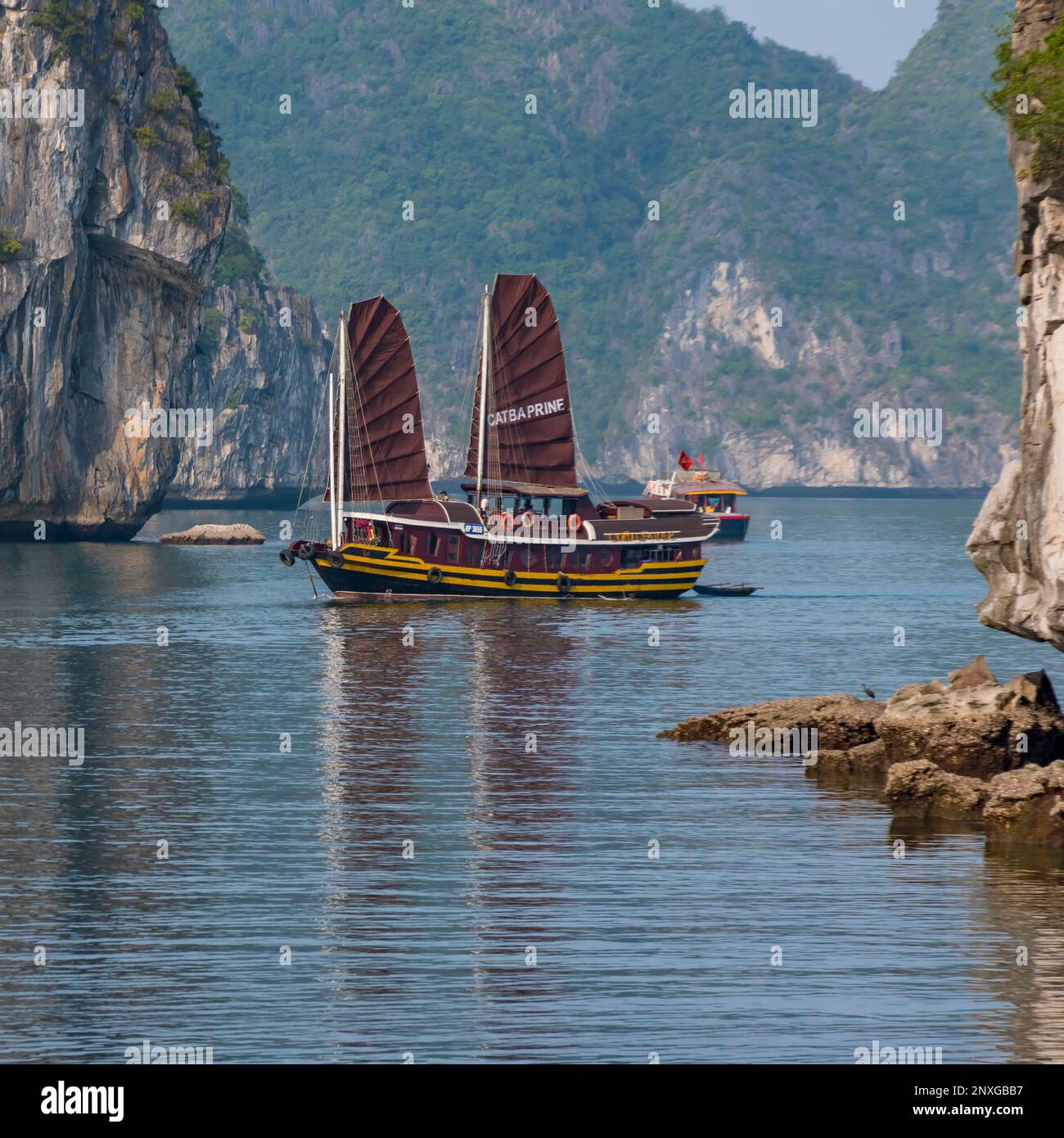 Angeln Schoner Junksegelboot in Ha Long Bay Stockfoto