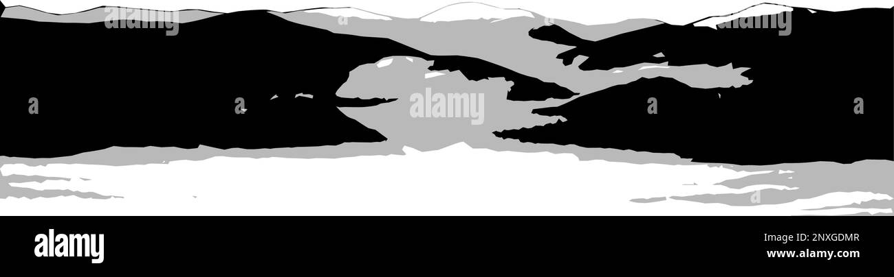 Authentischer Nadelwald im Morgennebel, schwarz-weiße Berglandschaft. Karpaten, Polen. Stock Vektor