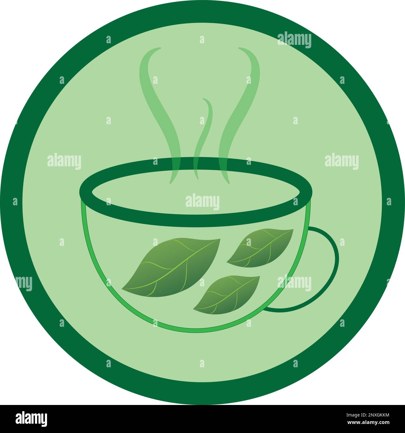 Grüne Blätter in einer Tasse, Konzept für grünen Tee Stock Vektor