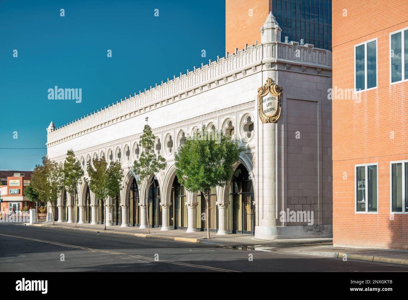 Das kunstvoll verzierte Occidental Life Building im Zentrum von Albuquerque, New Mexico, USA. Stockfoto