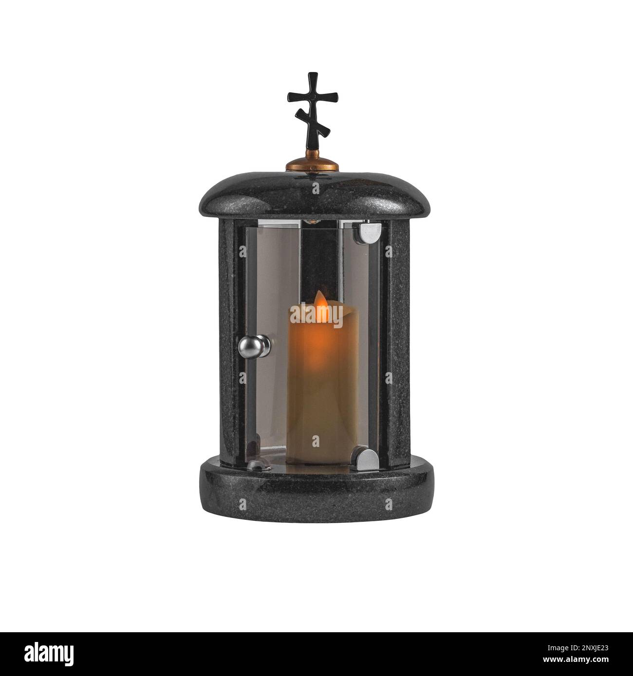 gedächtnislampen aus Granit auf weißem Hintergrund Stockfoto