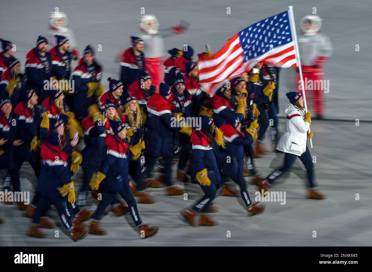 February 09, 2018: United states of America at opening ceremony at 2018 Pyeongchang winter olympics at Pyeongchang olympic stadium, Pyeongchang, South Korea. Ulrik Pedersen/CSM (Cal Sport Media via AP Images) Stockfoto