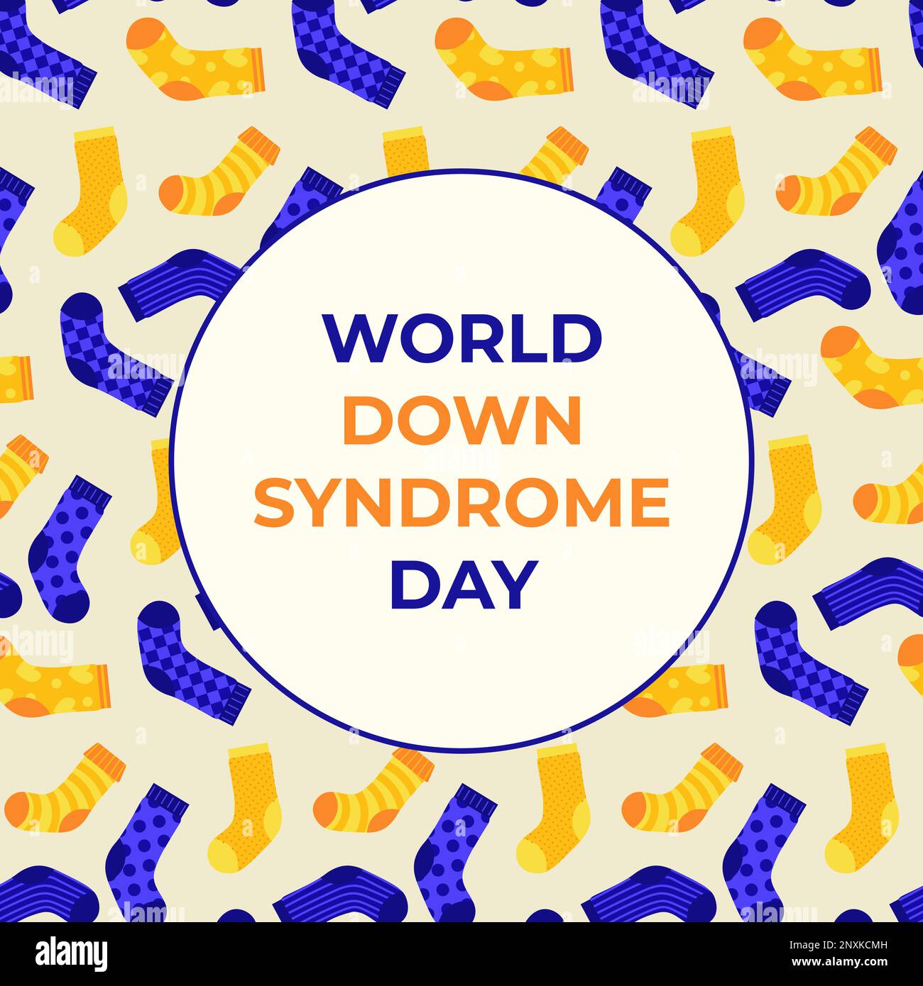 World Down Syndrome Day Inclusive-Muster Oder Postkarte Mit Sockenvektorabbildung In Flacher Ausführung Stock Vektor