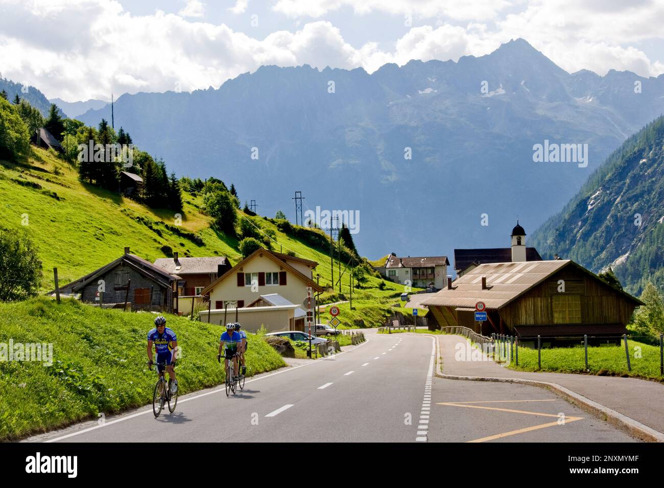 Radfahrer, Meien, Susten pass, Schweiz Stockfoto