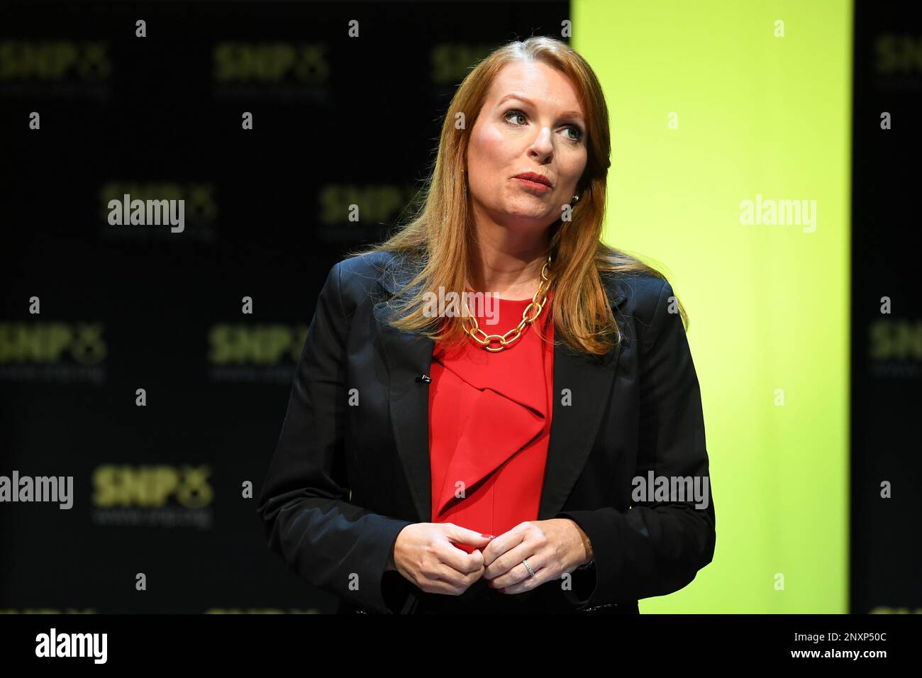 Ash Regan beteiligt sich an den ersten SNP-Führungsversuchen in Cumbernauld. Bilddatum: Mittwoch, 1. März 2023. Stockfoto