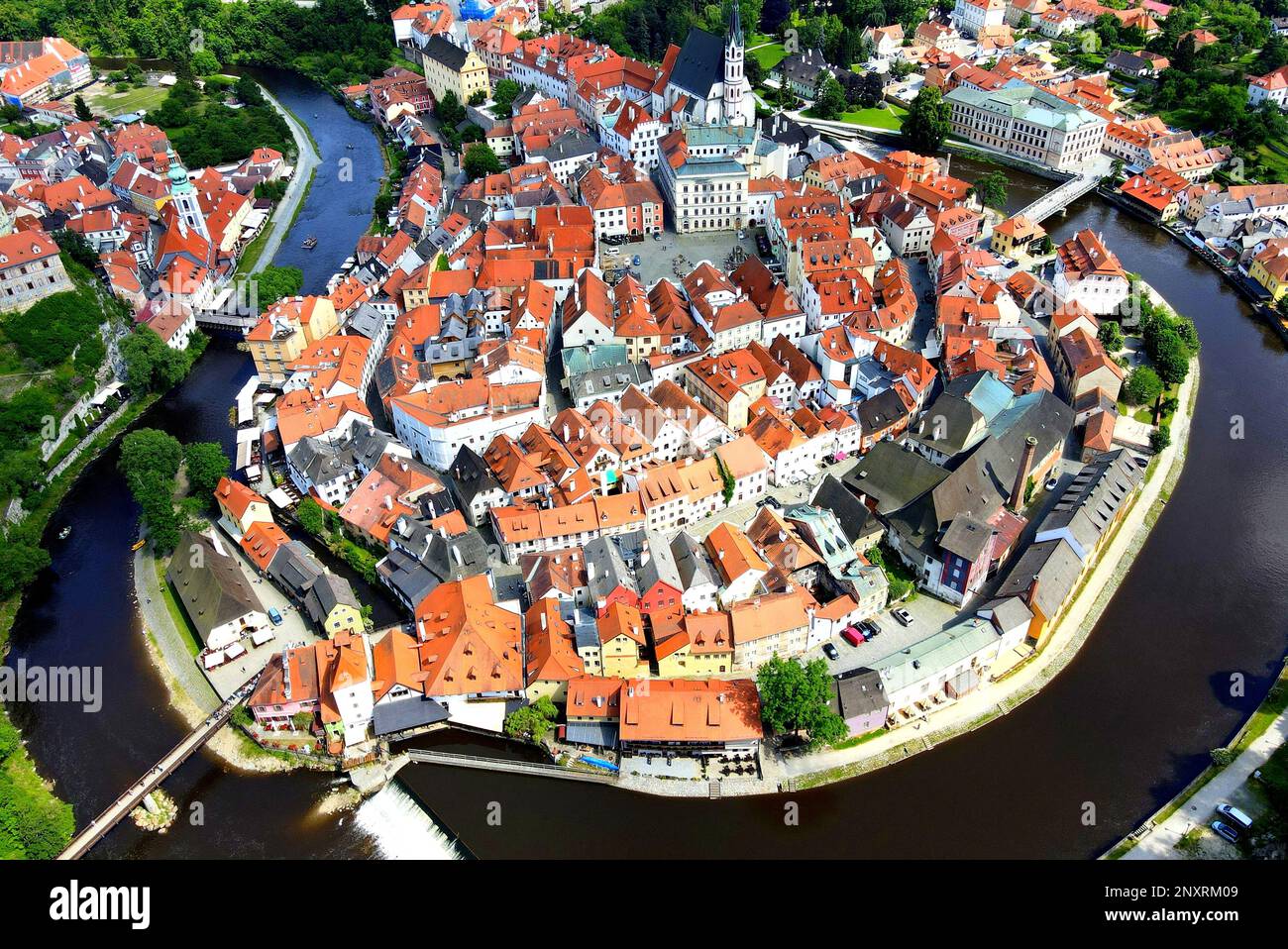 Blick auf die Altstadt von oben. Tschechische Kromlov. Euro-Reise. Stadt in der Tschechischen 