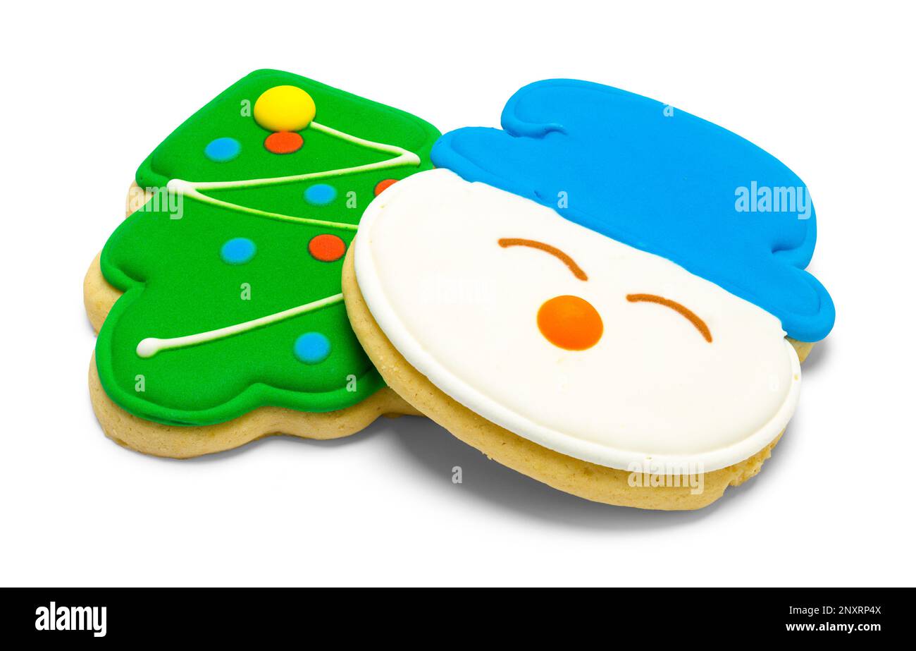 Zwei Weihnachts-Zuckerkekse auf Weiß. Stockfoto
