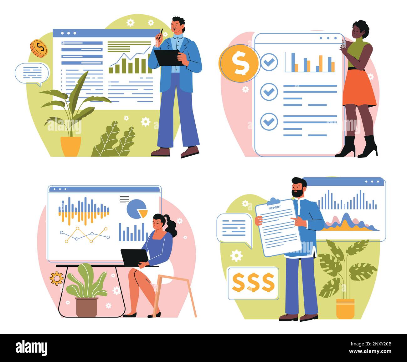 Illustrationssatz für Finanzberichte Stock Vektor