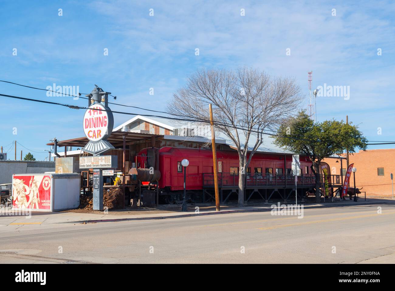 Big Tex BBQ Restaurant in einem Speisewagen in der Railroad Avenue im historischen Stadtzentrum von Willcox, Arizona, Arizona, Arizona, Arizona, USA. Stockfoto