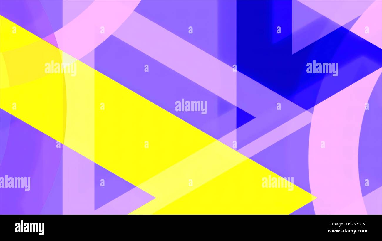 Gelber und violetter Hintergrund. Bewegung. Geometrische Formen in der Bewegungssimulation, die sich auseinander bewegen. Hochwertige 4K-Aufnahmen Stockfoto