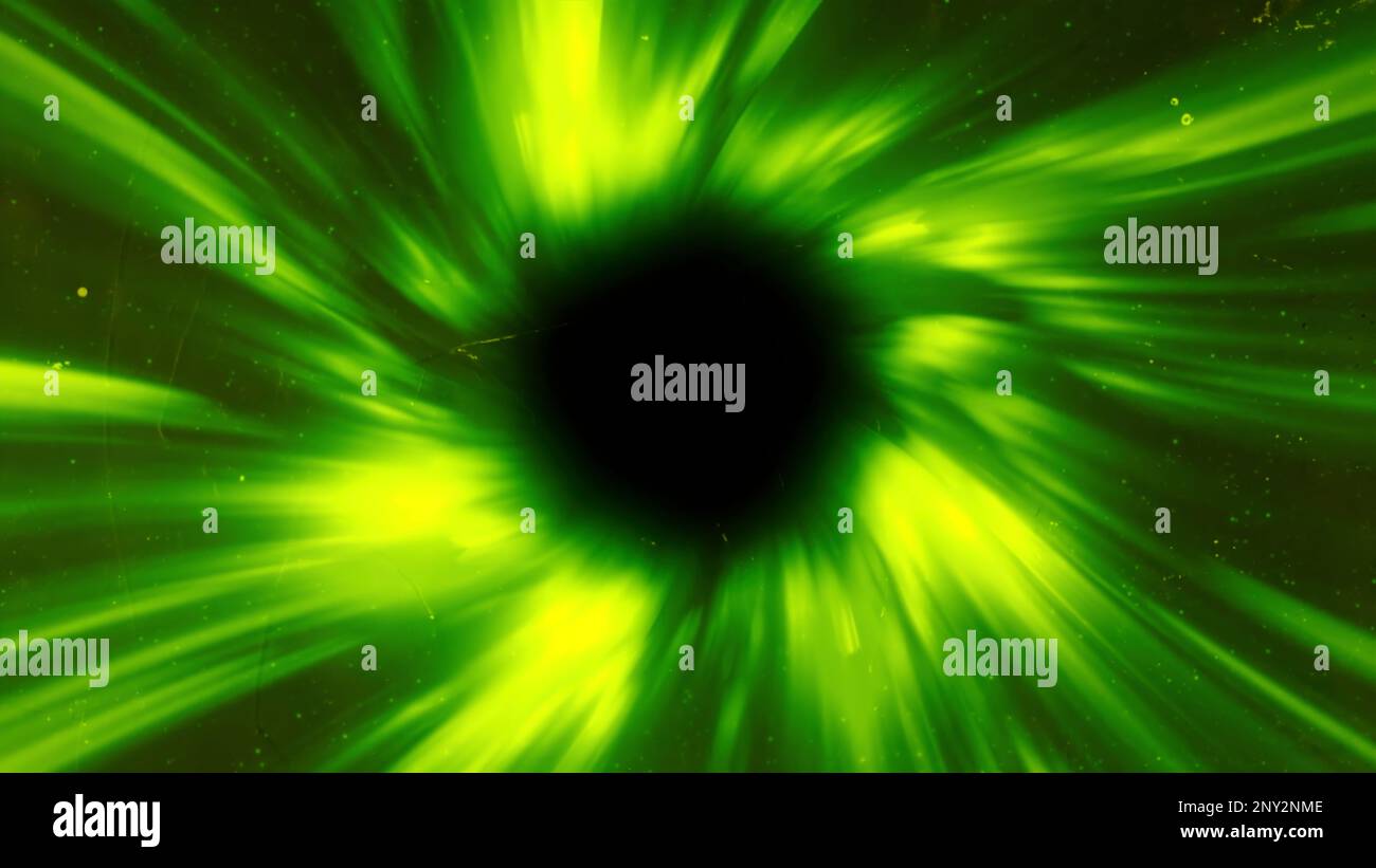 Wurmloch durch Zeit und Raum, Warp durch Science-Fiction. Bewegung. Abstrakter Sprung im Hyperraum zwischen leuchtenden Strahlen Stockfoto