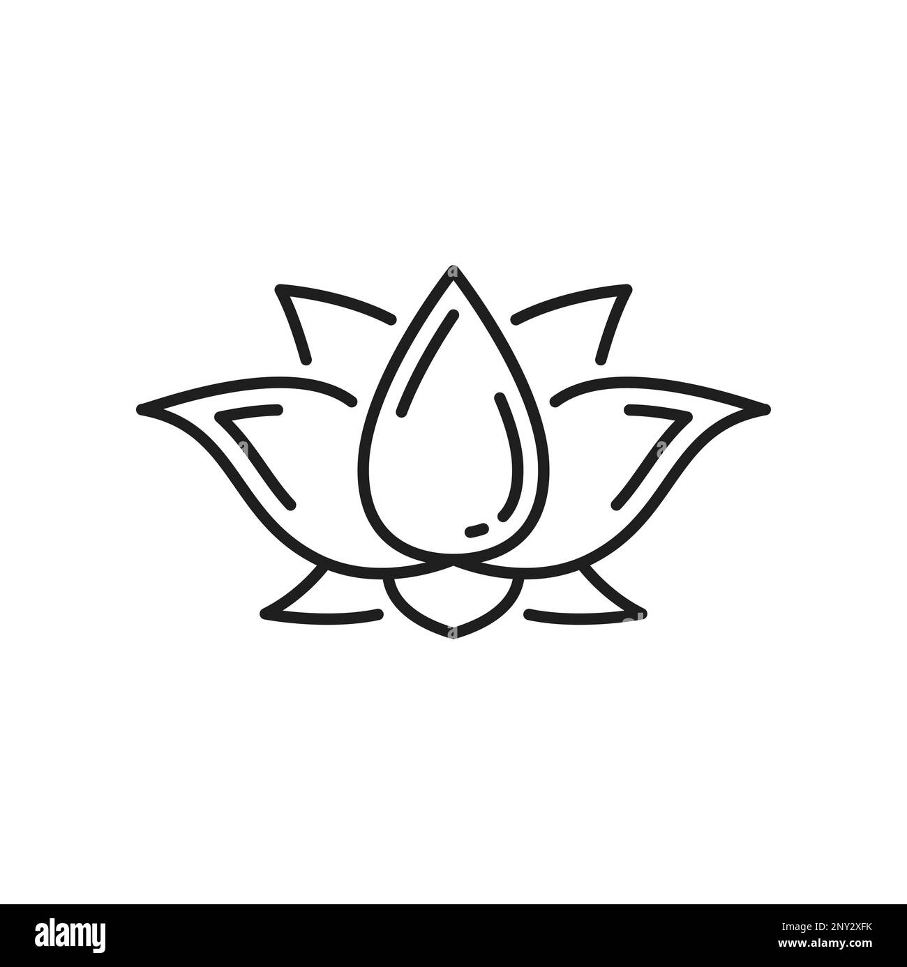 Buddhismus Religion Lotus Symbol, buddhistisches Zeichen der Meditation und Zen, Vektorsymbol. Tibetischer Buddhismus Dharma und spirituelle Erleuchtung oder Chakra-Symbol der Lotus-Padma-Blume Stock Vektor