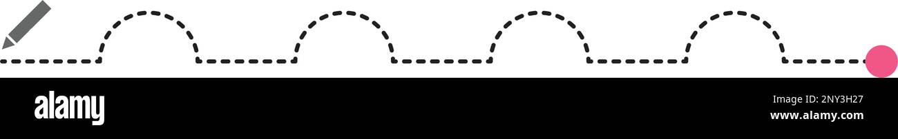 Gepunktete Linien Formen das Arbeitsblattelement für Kinder im Vorschul- und Kindergarten zum Zeichnen und Handschreiben Stock Vektor