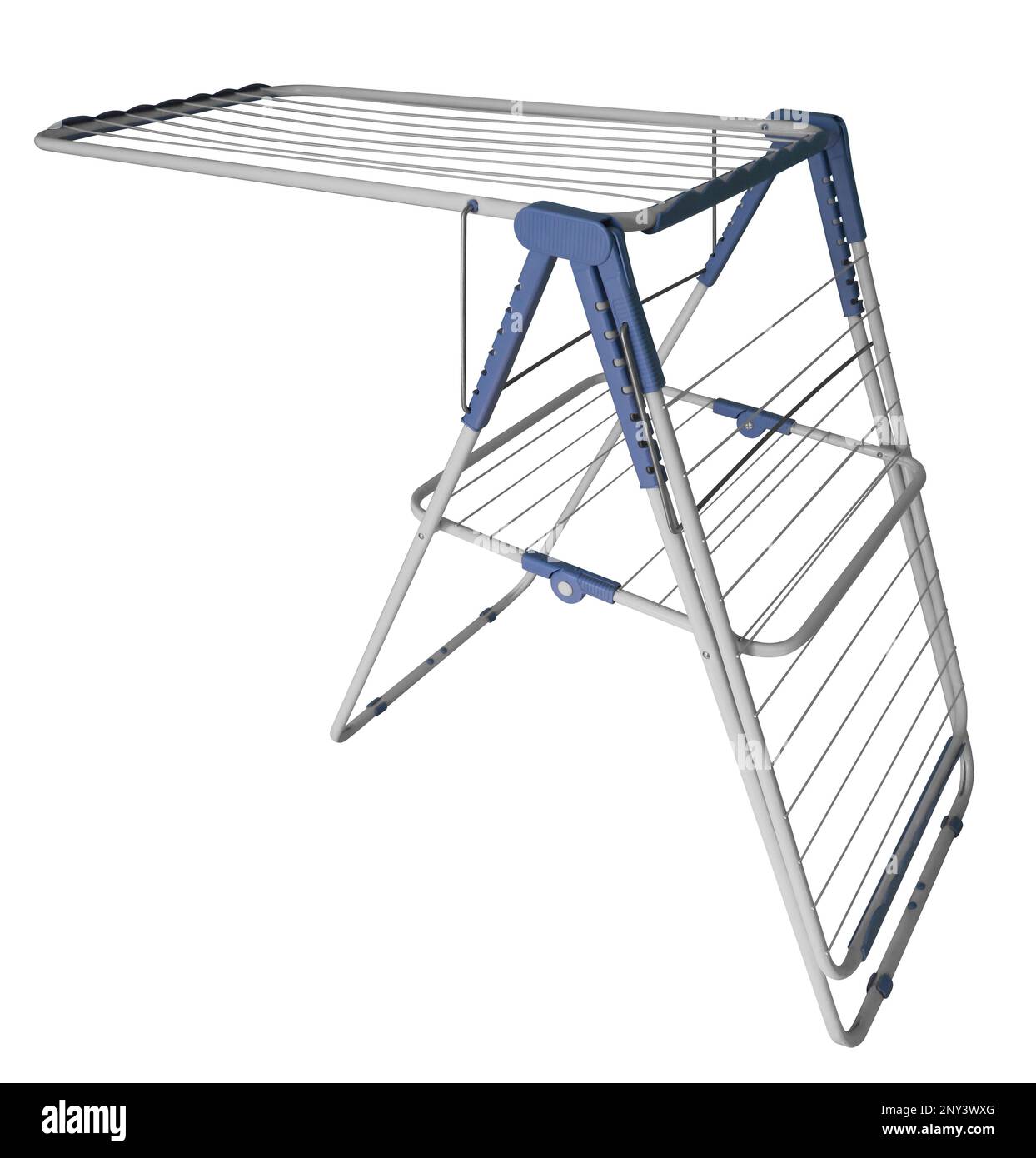 Faltbarer Wäschetrockner isoliert auf weißem Hintergrund. Beschneidungspfad enthalten. Stockfoto