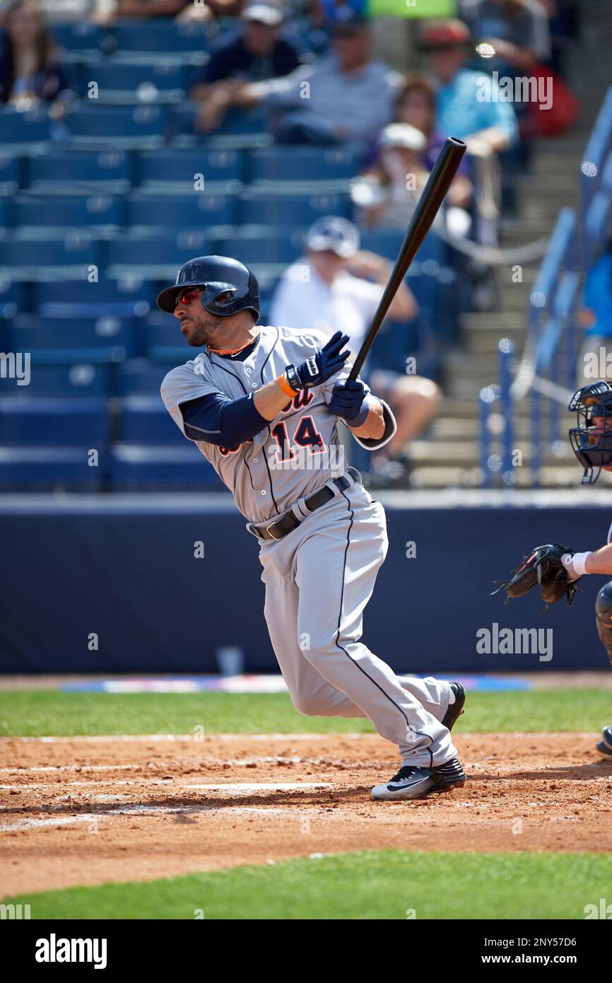 Detroit Tigers shortstop Mike Aviles (14) at bat during a Spring Training game against the New York Yankees on March 2, 2016 at George M. Steinbrenner Field in Tampa, Florida. New York defeated Detroit 10-9. (Mike Janes/Four Seam Images via AP) Stockfoto