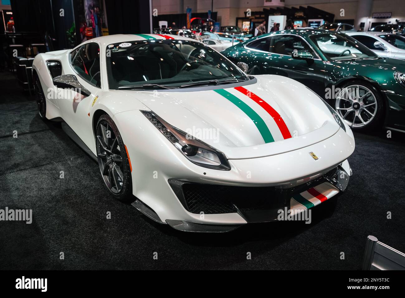 Weißer Ferrari 488 Pista Stockfoto