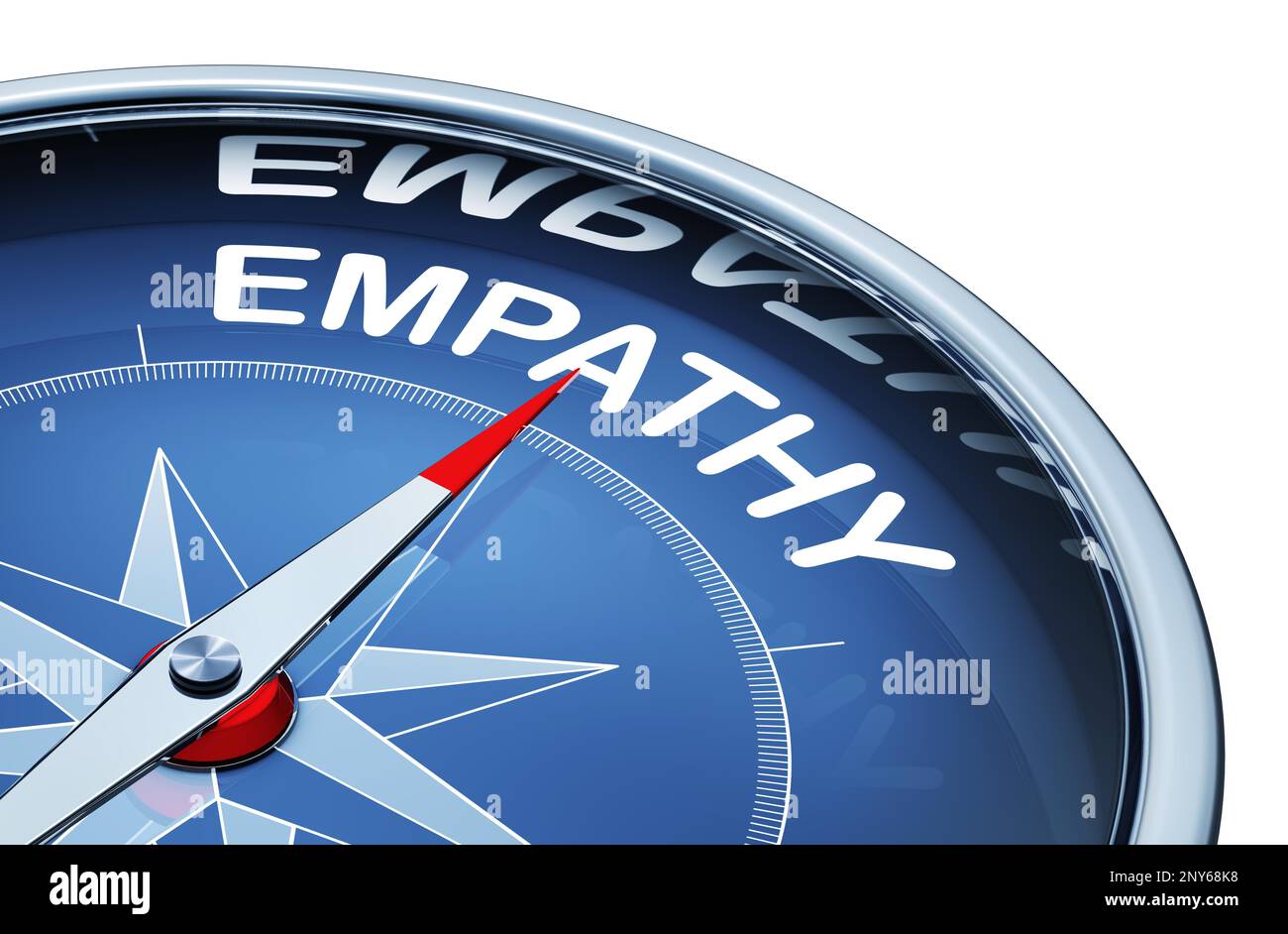 3D-Darstellung eines Kompasses mit dem Wort Empathie Stockfoto