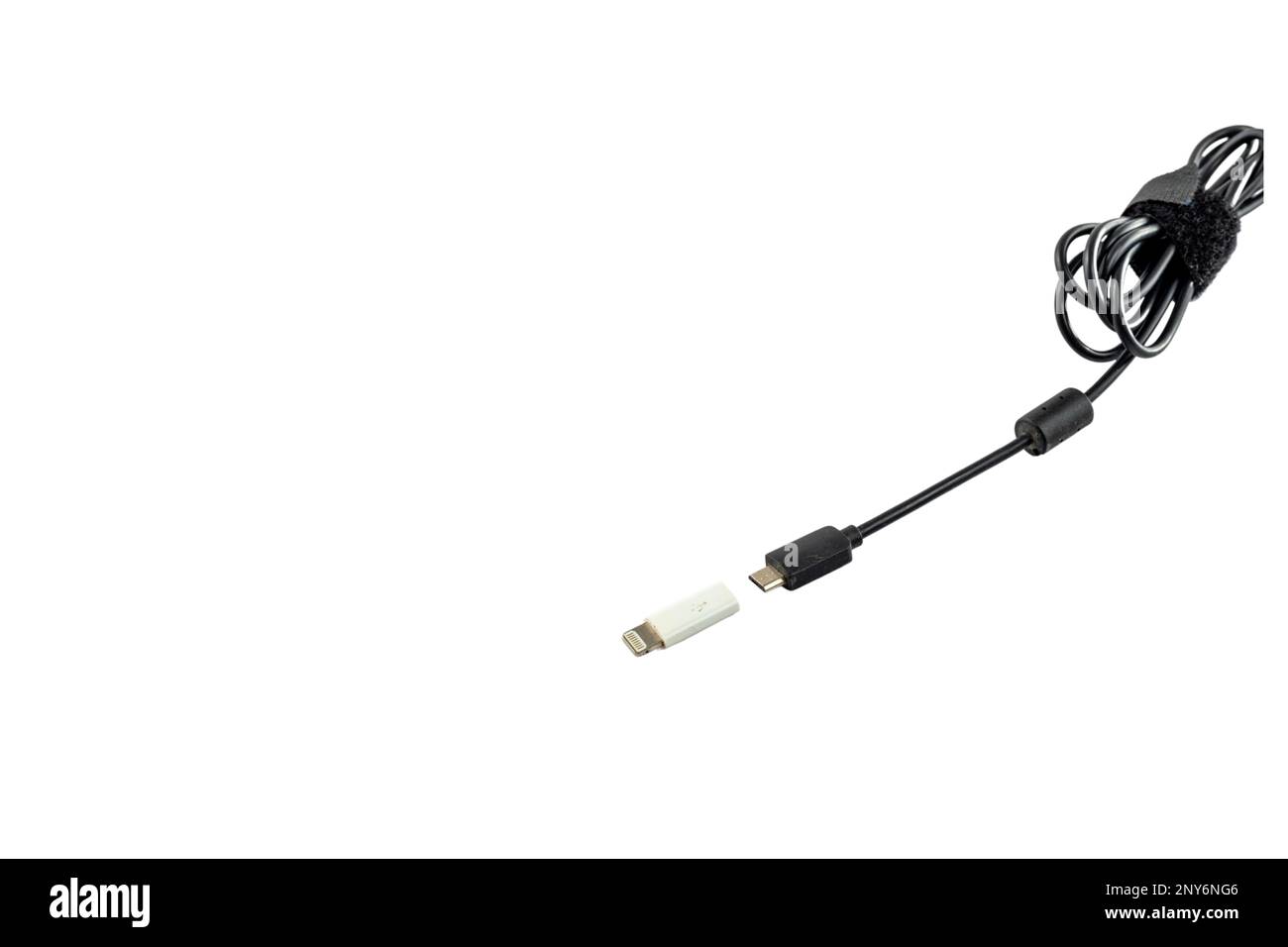 Micro-USB-Konverter an Beleuchtungskabel Stockfoto