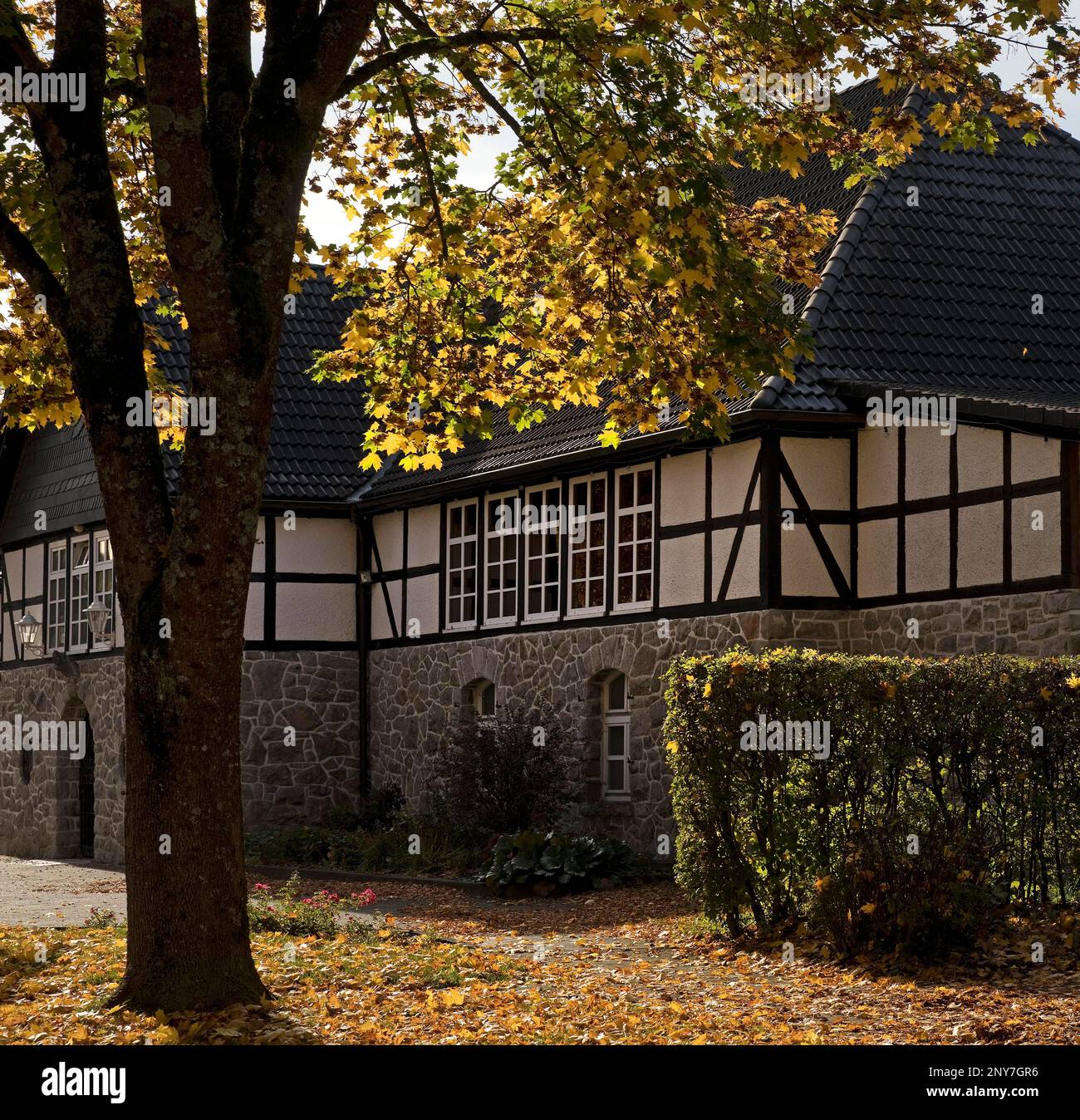 Schuetzenhalle Amecke, St. Hubertus, Schuetzen Bruderschaft Amecke (1853), Sundern, Sauerland, Nordrhein-Westfalen, Deutschland Stockfoto