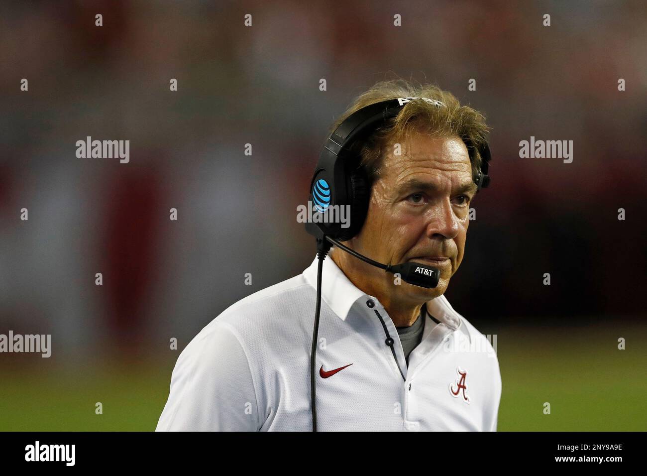 University of Alabama Crimson Tide head coach Nick Saban looks on during an NCAA college football game against the Colorado State University Rams on Saturday, Sept. 16, 2017, in Tuscaloosa, Ala.ÂUniversity of Alabama won 41-23. (Aaron M. Sprecher via AP) Stockfoto