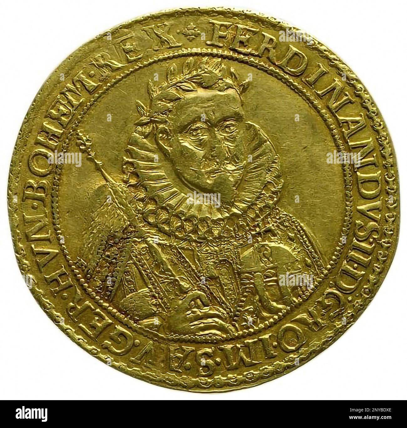 Kaiser Ferdinand II Gold. (Rosette) Blick auf Wien; über einem gekrönten doppelköpfigen Adler als Wappen der Stadt; unter Reitern mit einem Begleiter Stockfoto