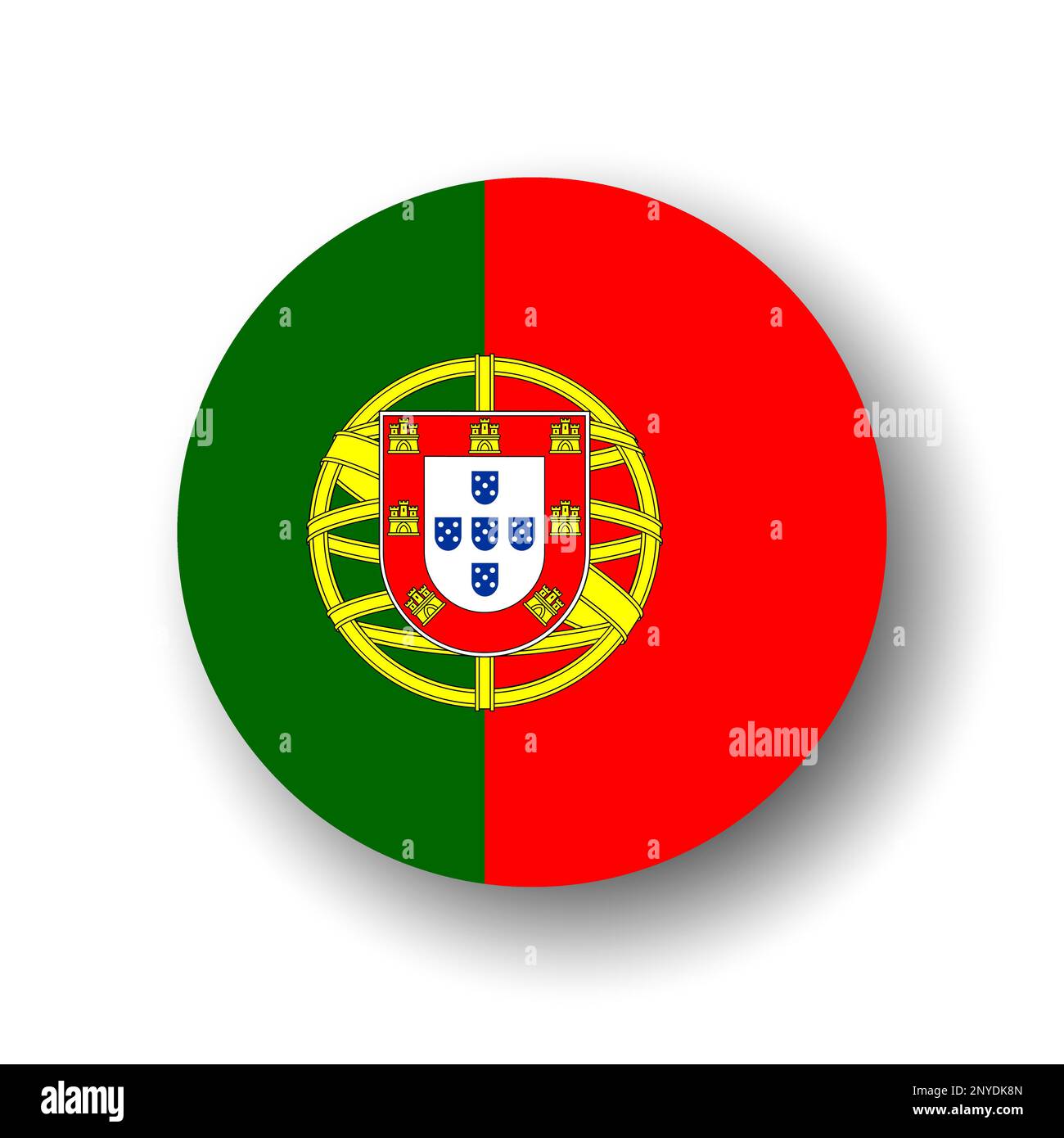 Portugiesische Flagge – flaches Vektorsymbol oder Badge mit fallendem Schatten. Stock Vektor