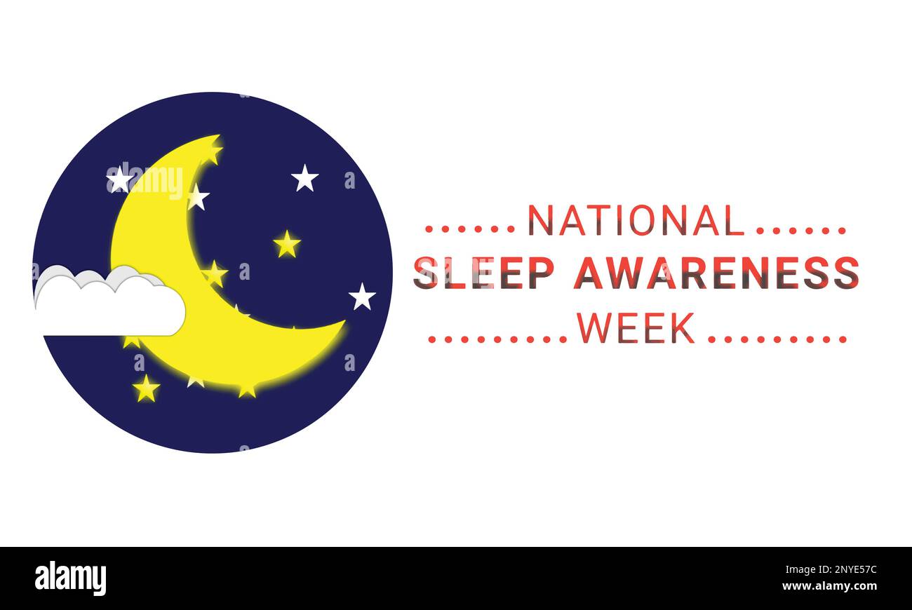 Die Nationale Schlafereignungswoche findet jedes Jahr im März statt und soll als Feier des Schlafes und als Aufruf zum Handeln in wichtigen verwandten Fragen dienen Stock Vektor