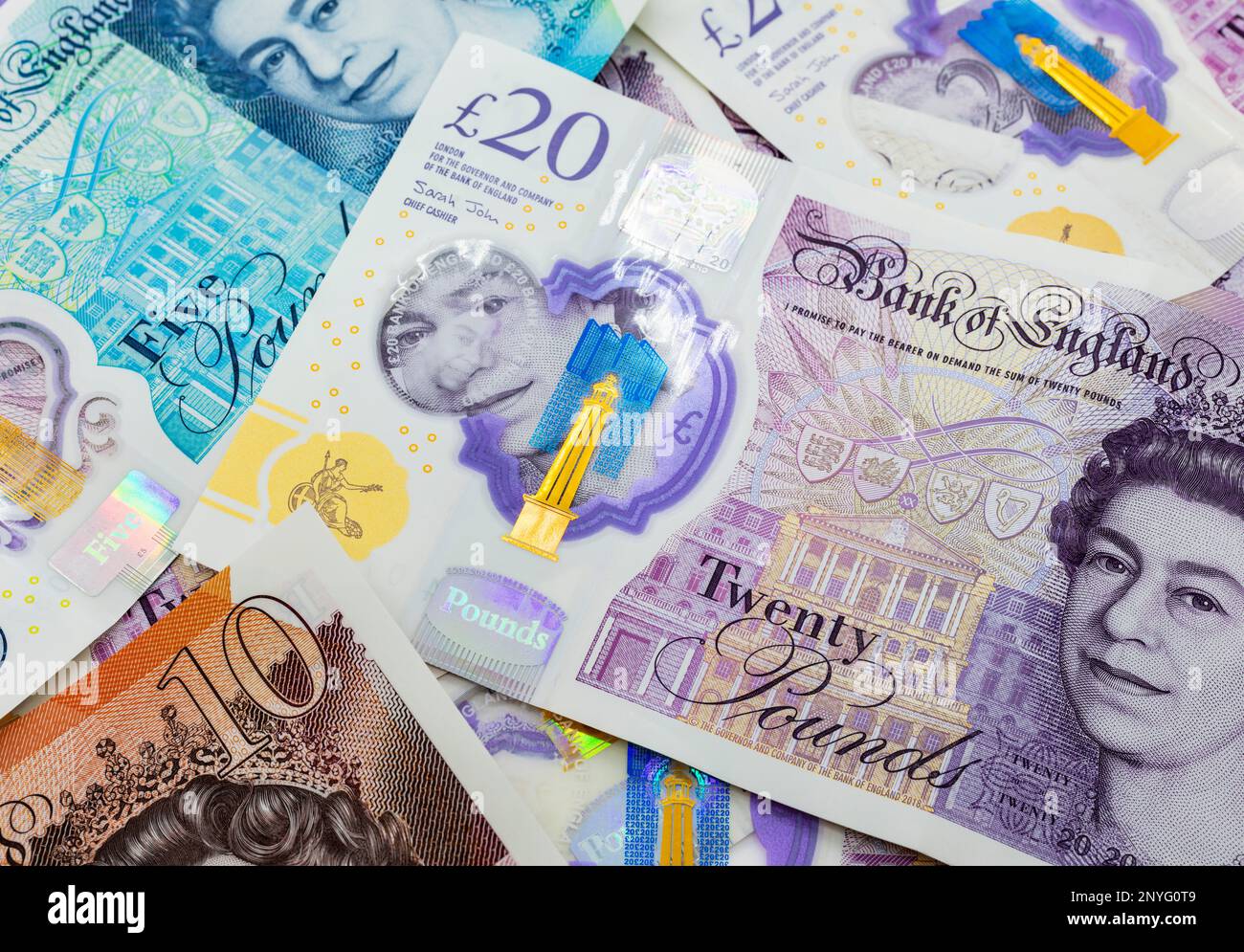 Geld britisches Geld britische Geldwährung Bargeld Pfund Sterling Pfund Banknoten britisches Englisch britische Banknoten Stockfoto