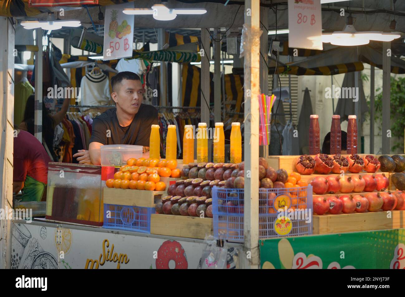 Frischobstgetränke Verkäufer Silom Road Bangkok Thailand Stockfoto