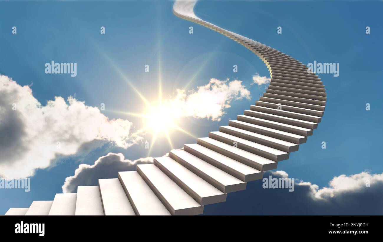 Treppe zum Himmel im Sonnenschein Stockfoto