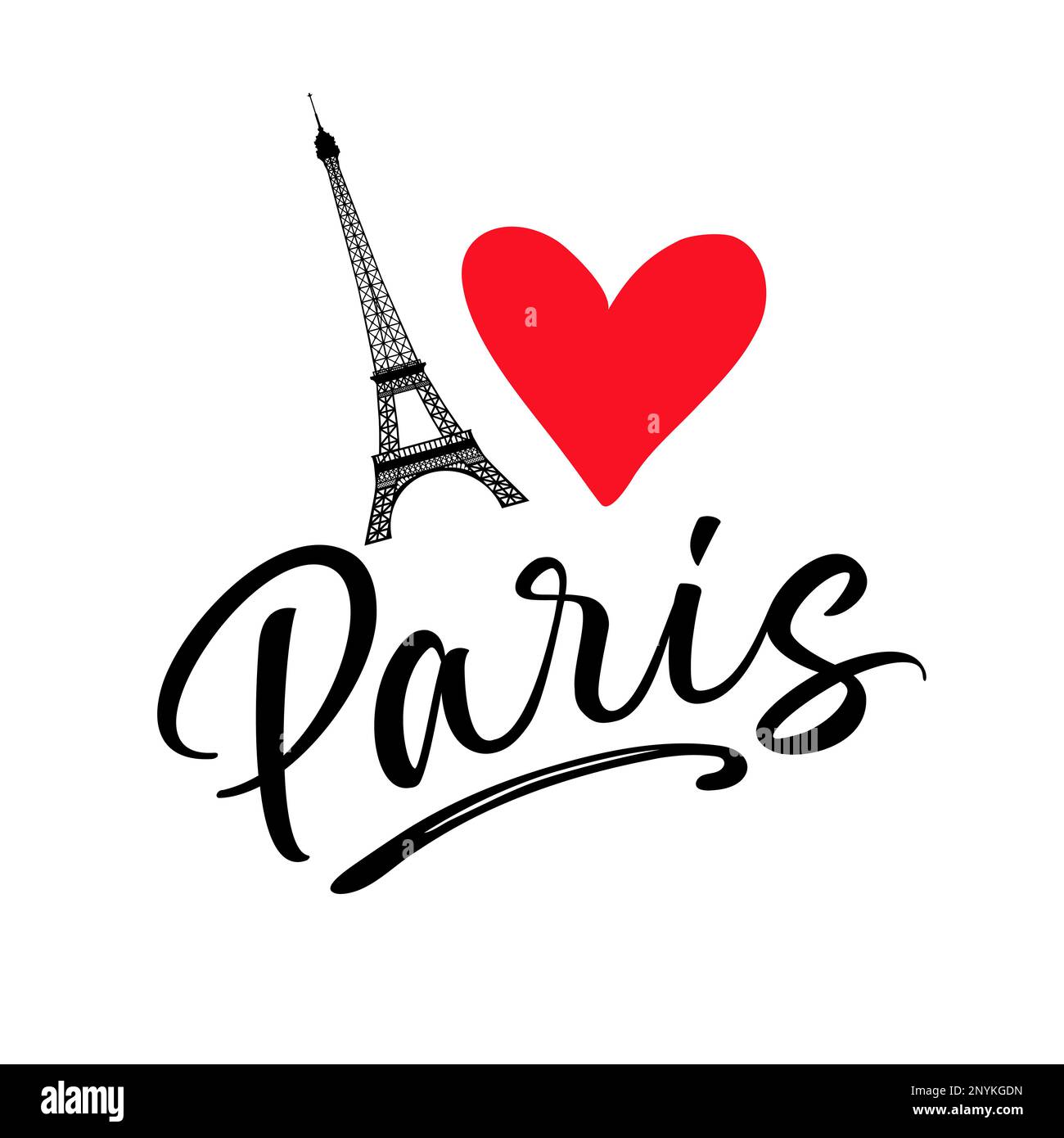 Ich liebe Paris, handgezeichnete Buchstaben und den Eiffelturm. Paris, Schriftzug für T-Shirts oder Bekleidung. Moderne vektorkalligraphische Pinselbeschriftung Stock Vektor