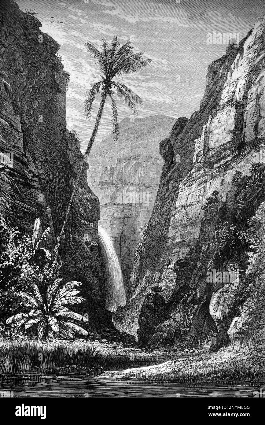 Le Bernica Ravine, Gorge oder Canyon in der Nähe von Saint-Paul oder saint Paul La Réunion Island. Vintage-Gravur oder Abbildung 1862 Stockfoto